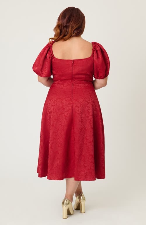 Unique Vintage Plus Size Jacquard Sweetheart Swing Dress In Burgundy
