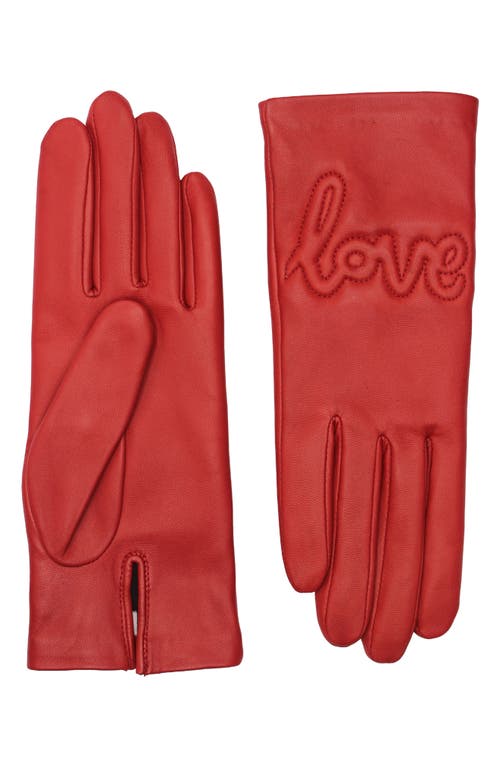 Agnelle Love Message Quilted Leather Gloves in Cardinal 