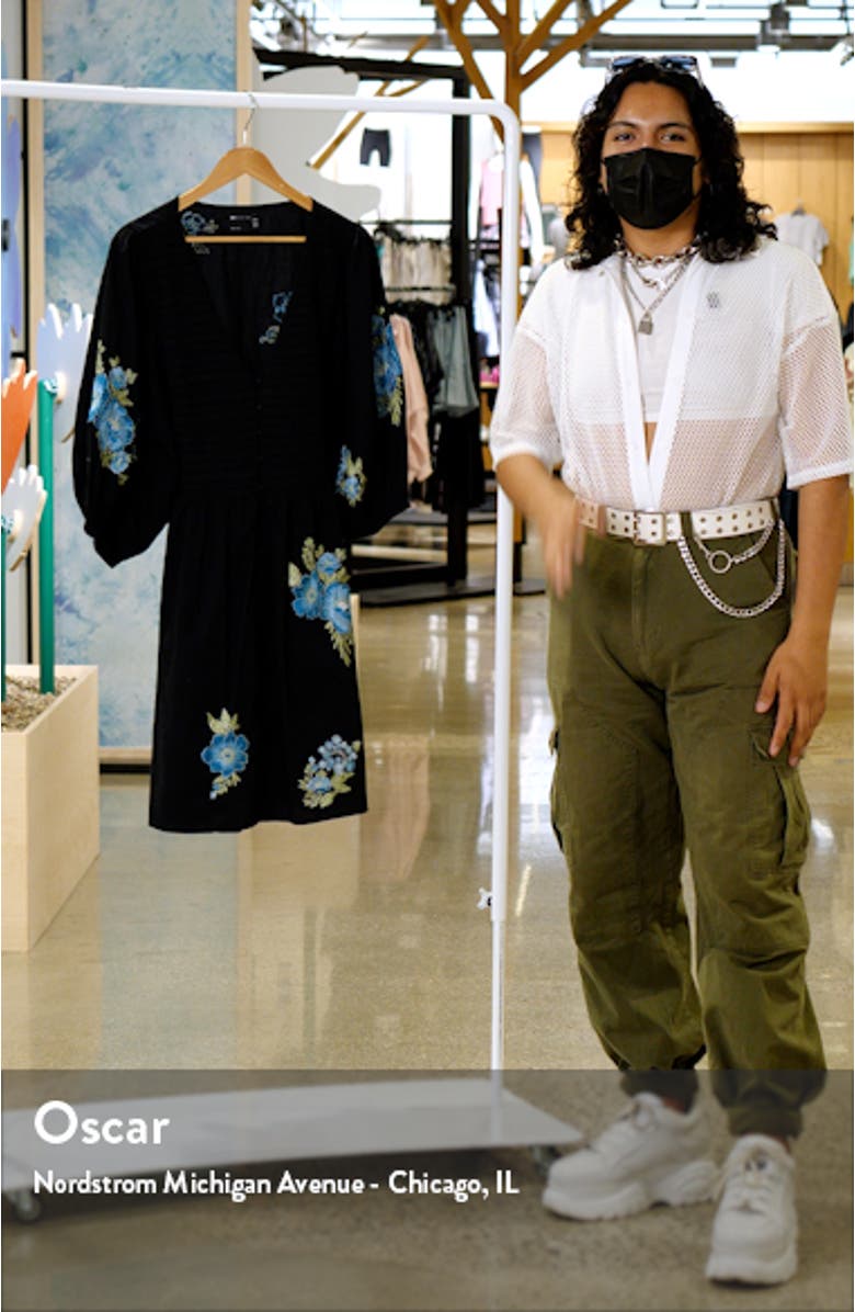 Curve Floral Embroidered Shirred Minidress, sales video thumbnail