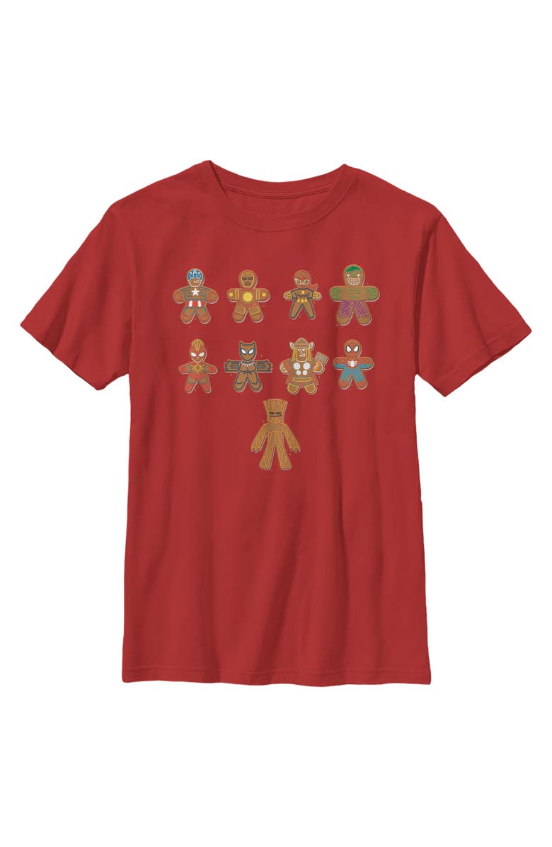 Marvel Boy's Marvel Christmas Gingerbread Cookie Avengers  Graphic T-Shirt, Main, color, Red
