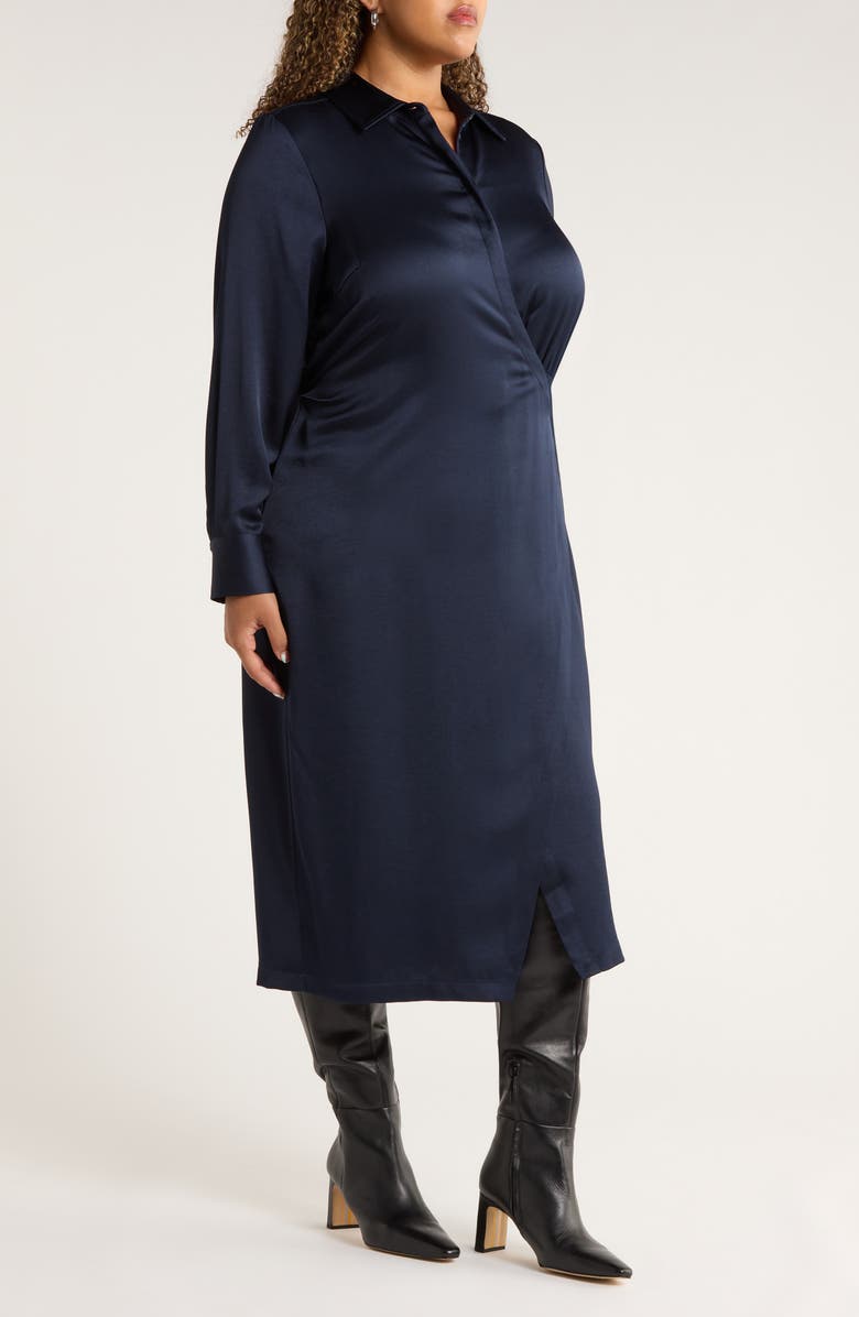 Nordstrom Long Sleeve Satin Shirtdress, Alternate, color, Navy Night