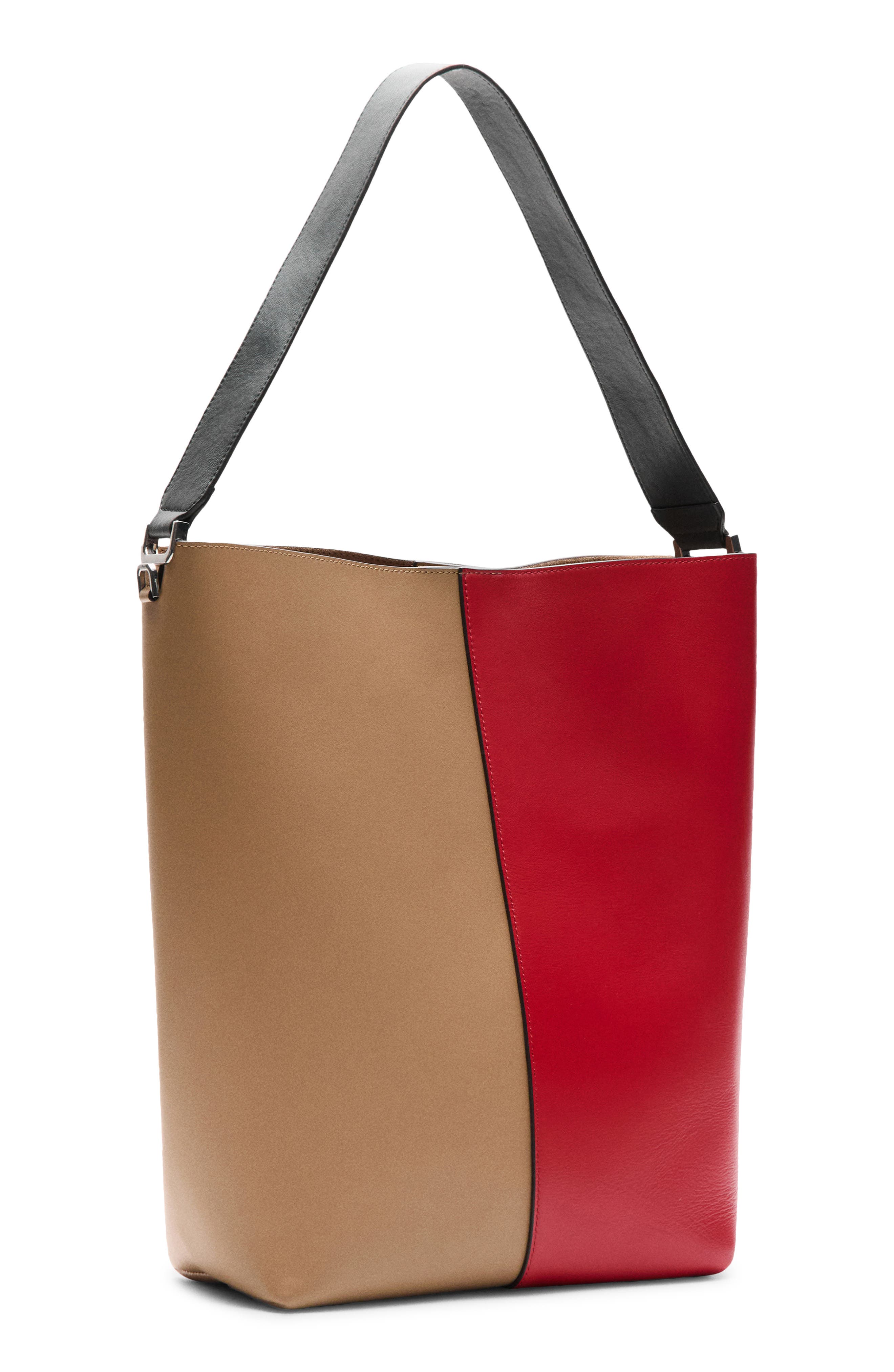 MANGO Two-Tone Leather Shoulder Bag, Alternate, color, Red