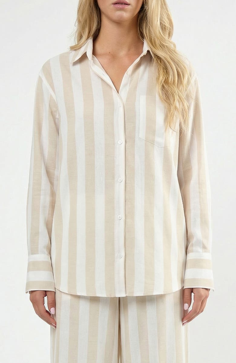Viens Avec Moi The Paloma Long Sleeve Shirt, Main, color, Beige