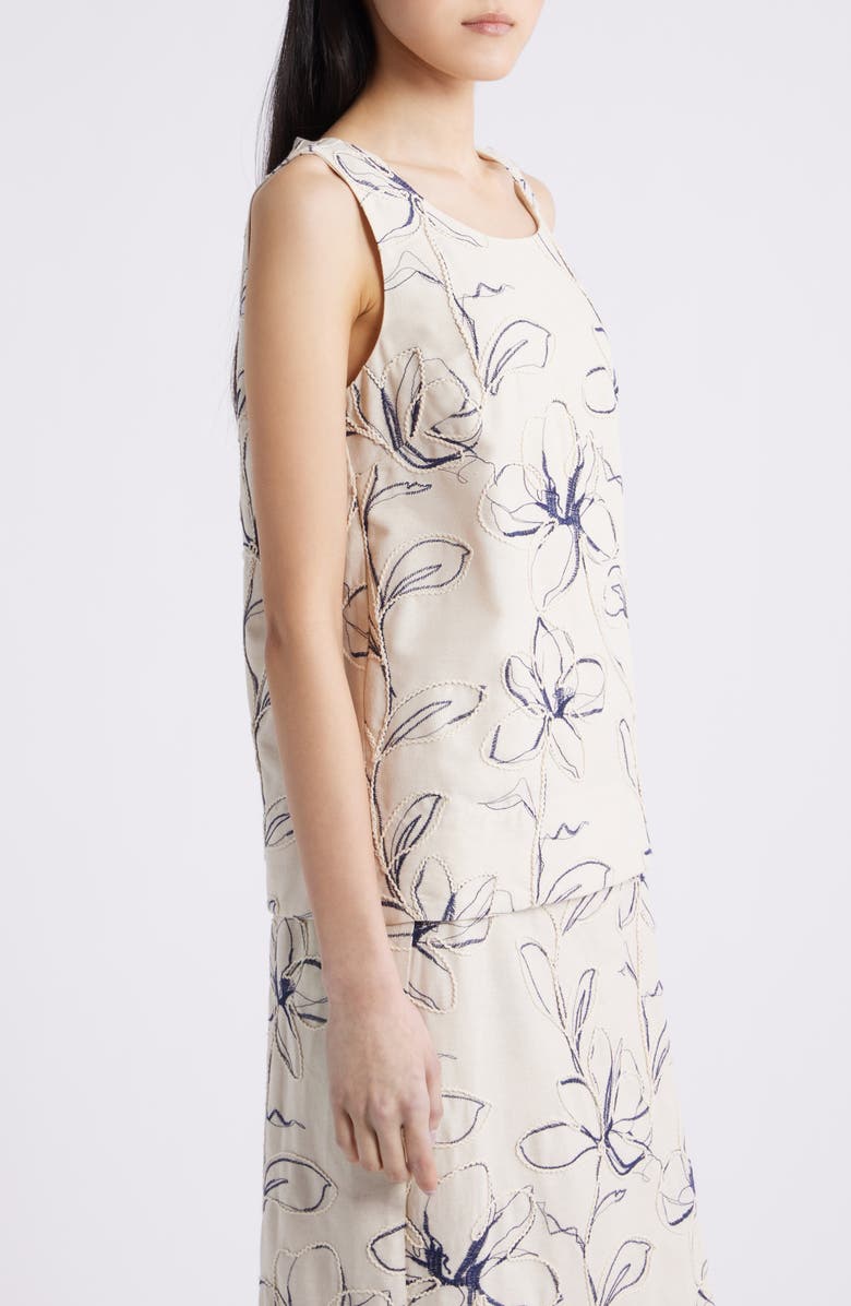Anne Klein Floral Embroidery Sleeveless Top, Alternate, color, Natural Grain Multi