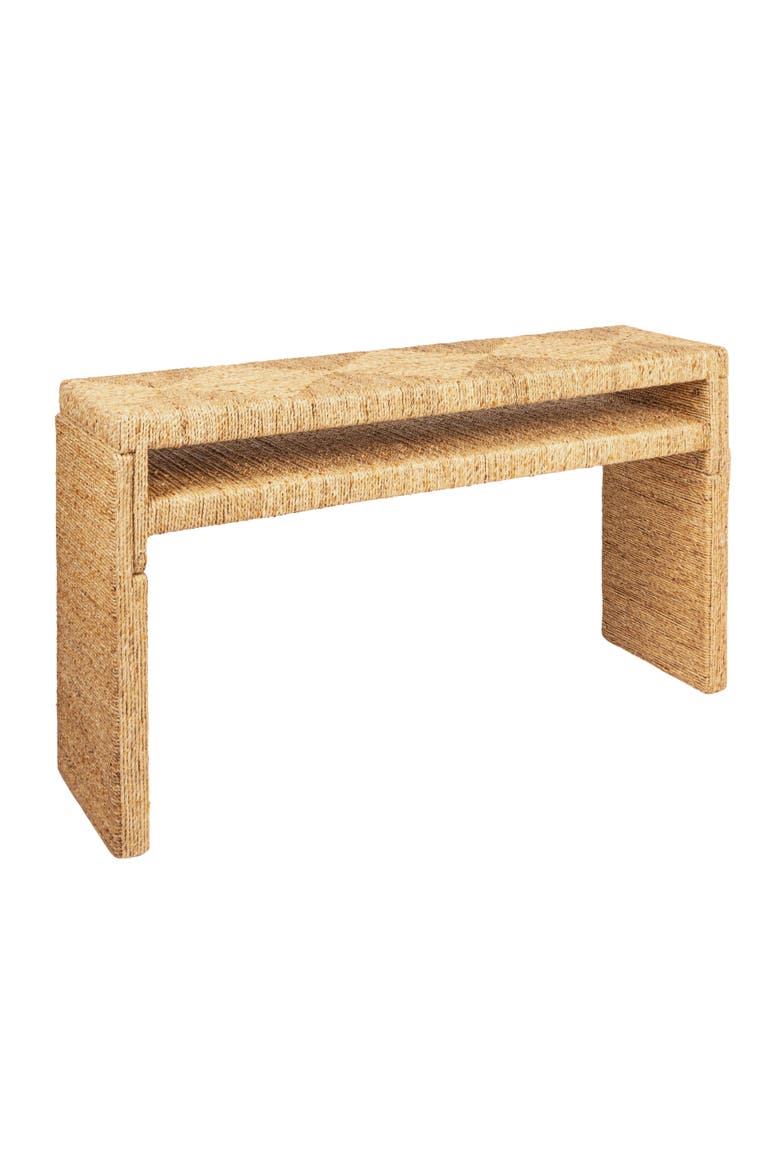 Long Acacia Wood and Water Hyacinth Console Table, Natural, Main, color, Natural