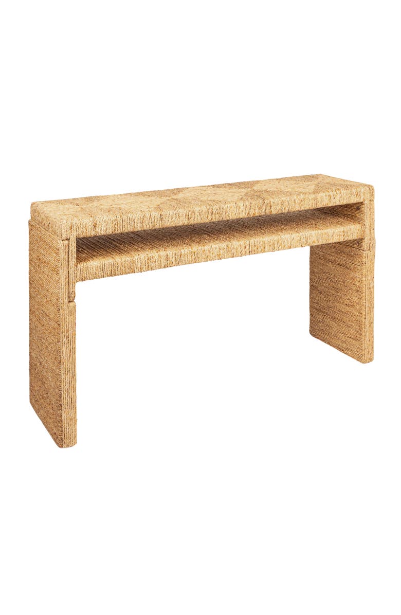 Storied Home Long Acacia Wood and Water Hyacinth Console Table, Natural, Main, color,