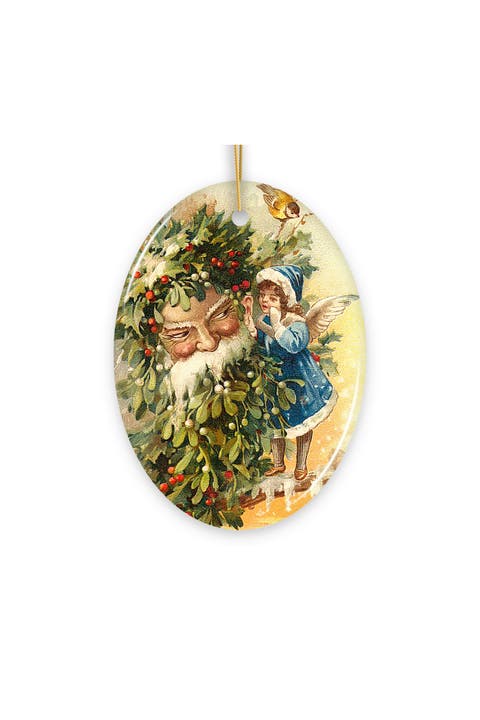 Victorian Angel And Father Christmas Oval Ornament
