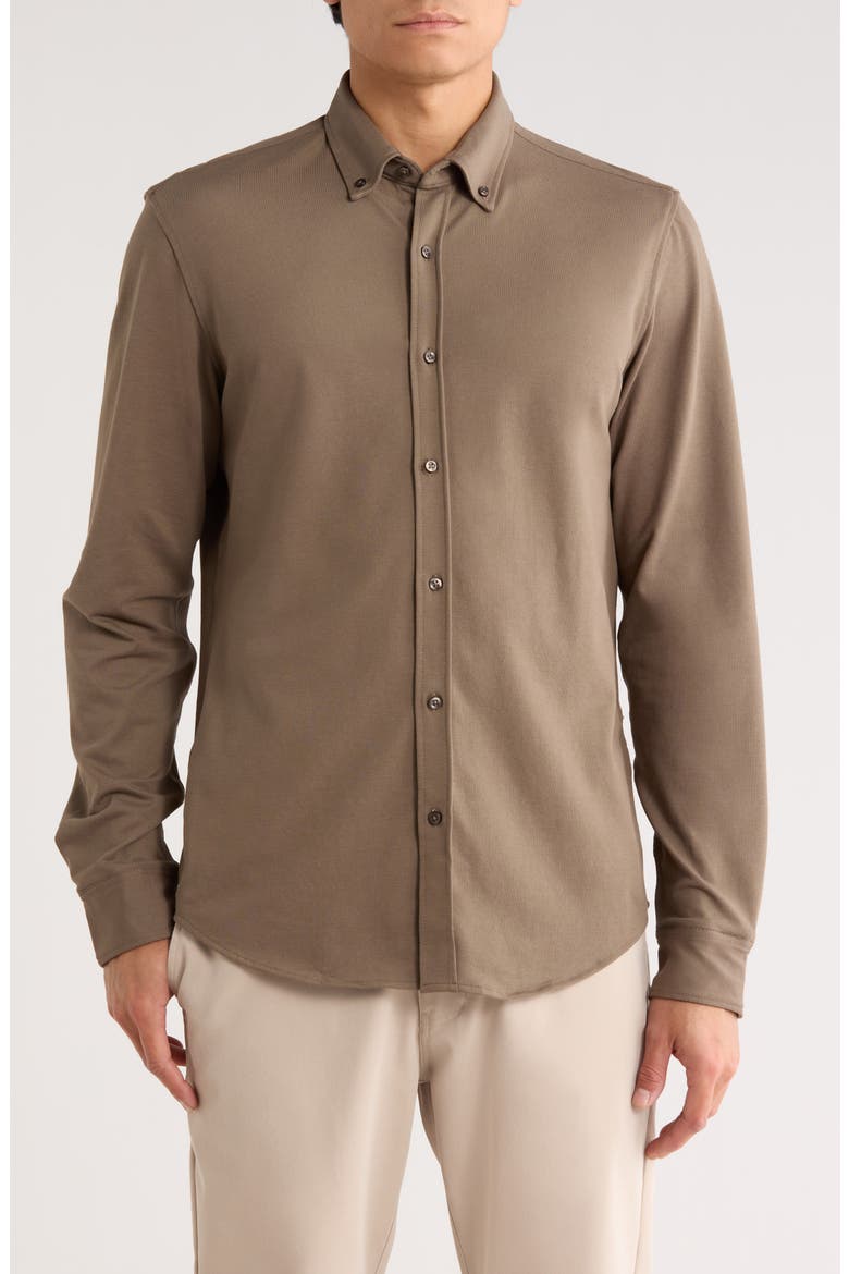Long Sleeve Piqué Button-Down Shirt, Main, color, OLIVE GREEN