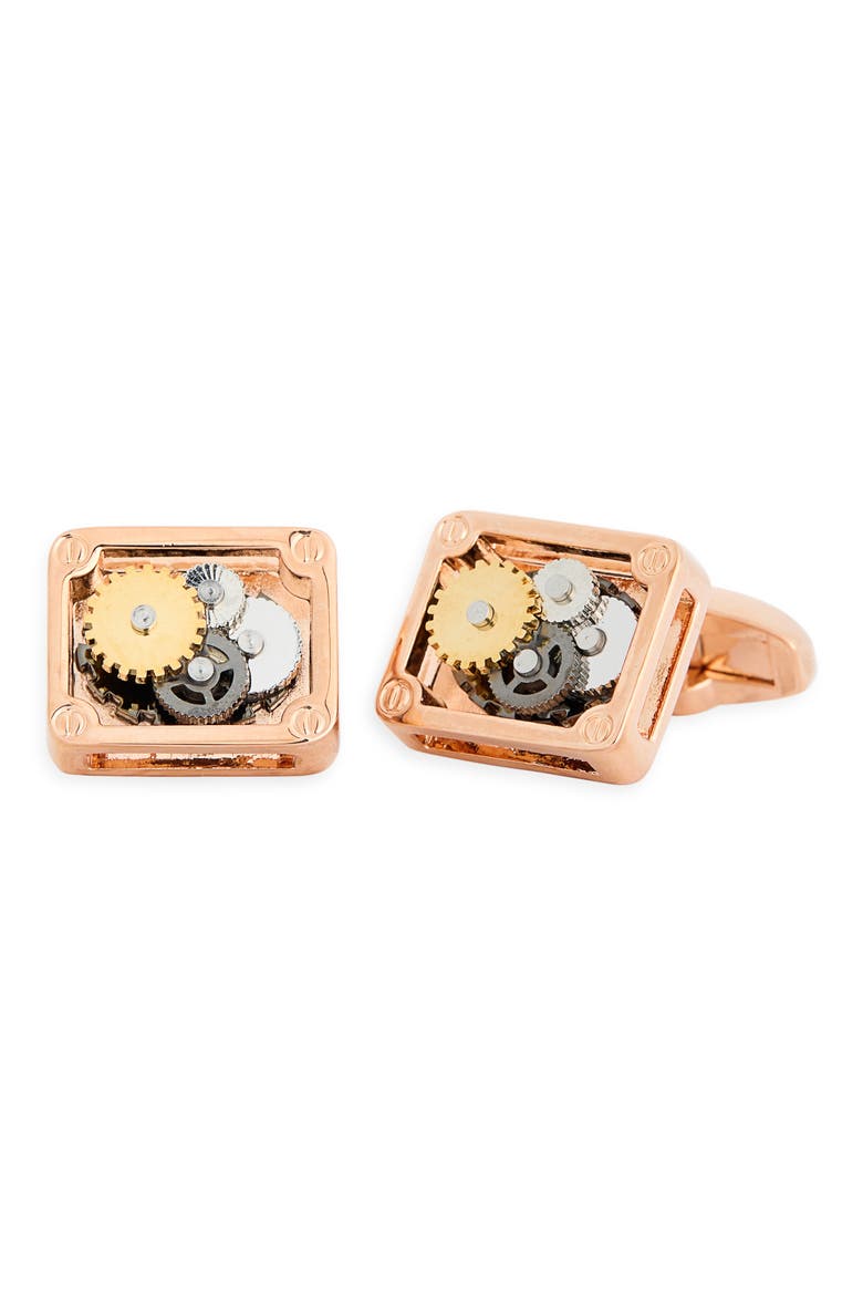Gear Square Cuff Links, Main, color, ROSE GOLD
