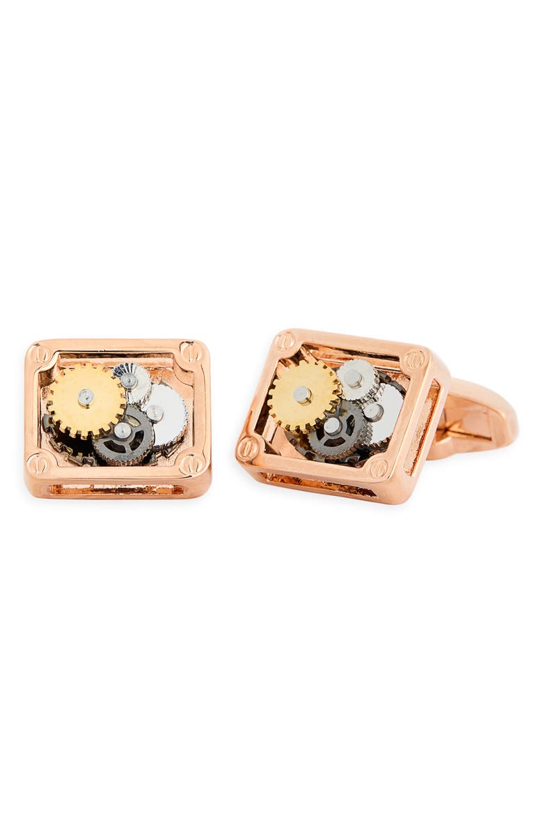 James Michael Gear Square Cuff Links, Main, color, Rose Gold