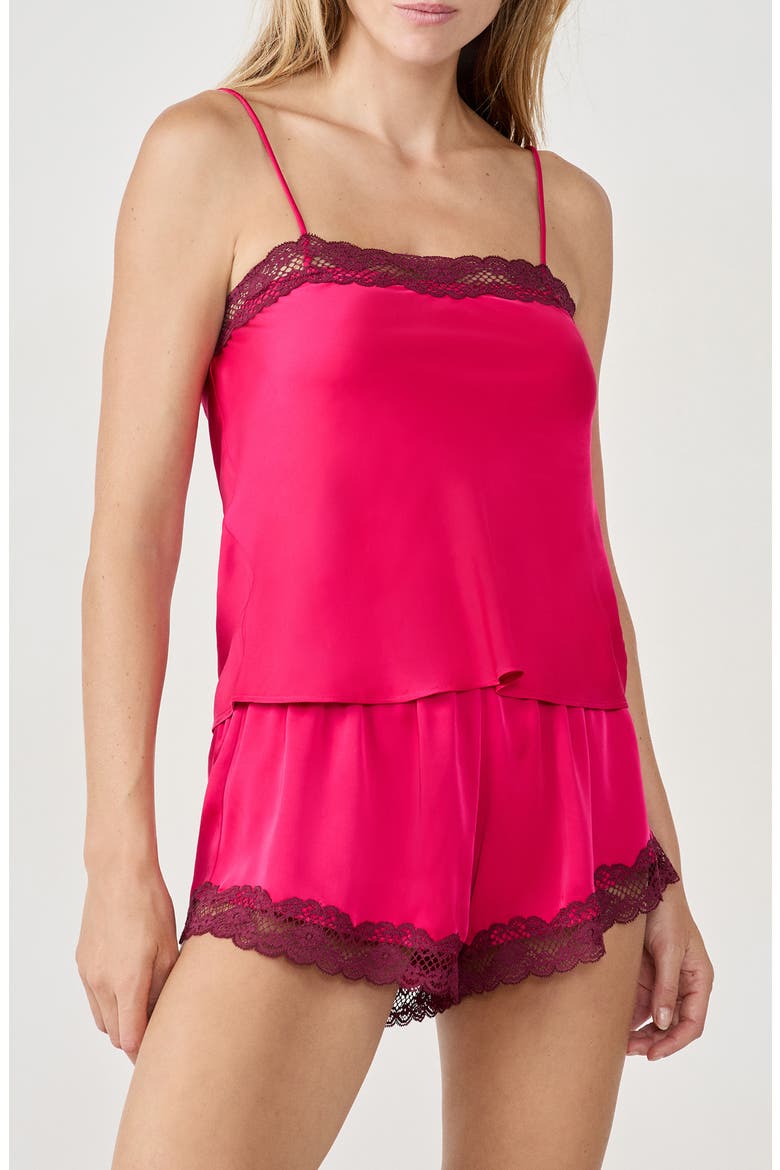 Attitude Lace Trim Satin Camisole, Main, color, PETUNIA