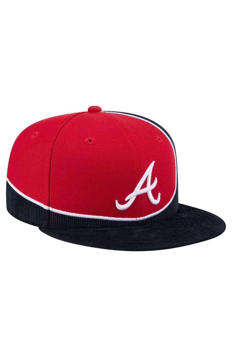 New Era Men's New Era Navy/Red Atlanta Braves Retro Split Corduroy Snapback Hat, Alternate, color, 