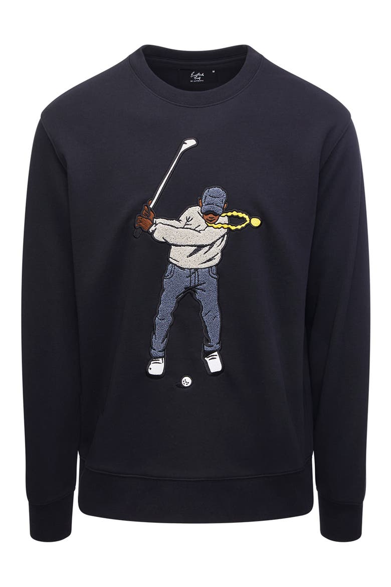 Core Embroidered Swingman Crewneck Sweatshirt, Main, color, BLACK