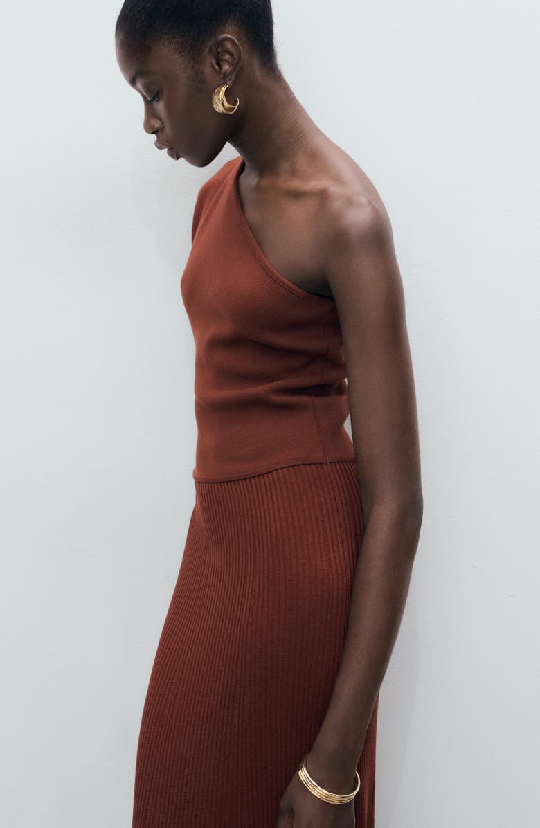 MANGO One-Shoulder Rib Maxi Dress, Alternate, color, Russet