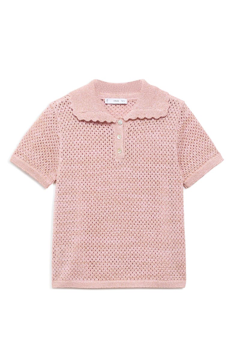 MANGO Limusin Metallic Open Stitch Polo Sweater, Alternate, color, Pastel Pink