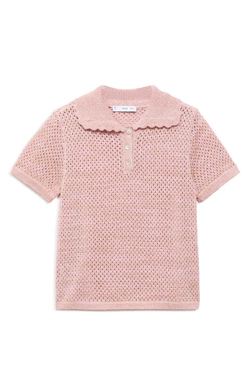Mango Limusin Metallic Open Stitch Polo Sweater In Pink