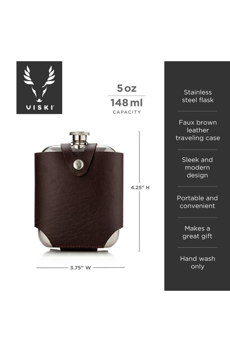 Viski Flask and Traveling Case in Stainless Steel, Alternate, color, Brown