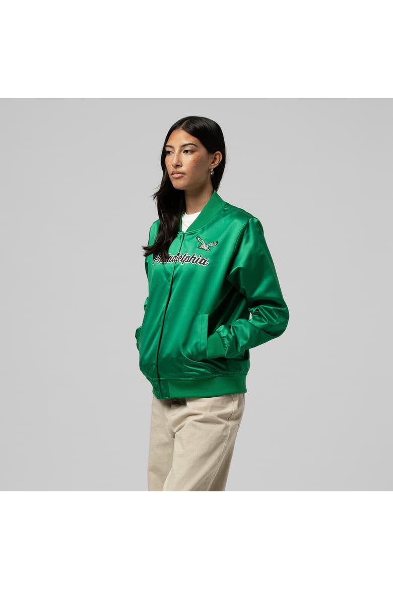 Women's Mitchell & Ness  Kelly Green Philadelphia Eagles Full-Snap Satin Jacket, Main, color, Kelly Green