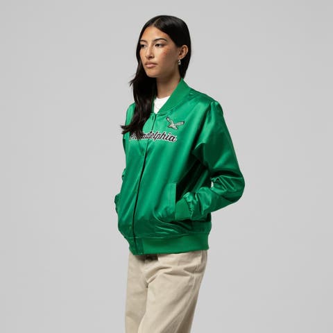 Women's Mitchell & Ness  Kelly Green Philadelphia Eagles Full-Snap Satin Jacket