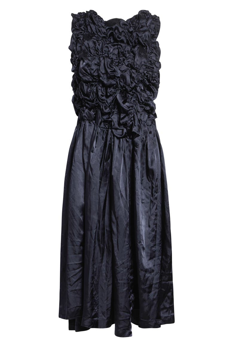 Gathered Ruffle Satin Dress, Alternate, color, NAVY