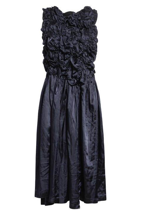 Gathered Ruffle Satin Dress