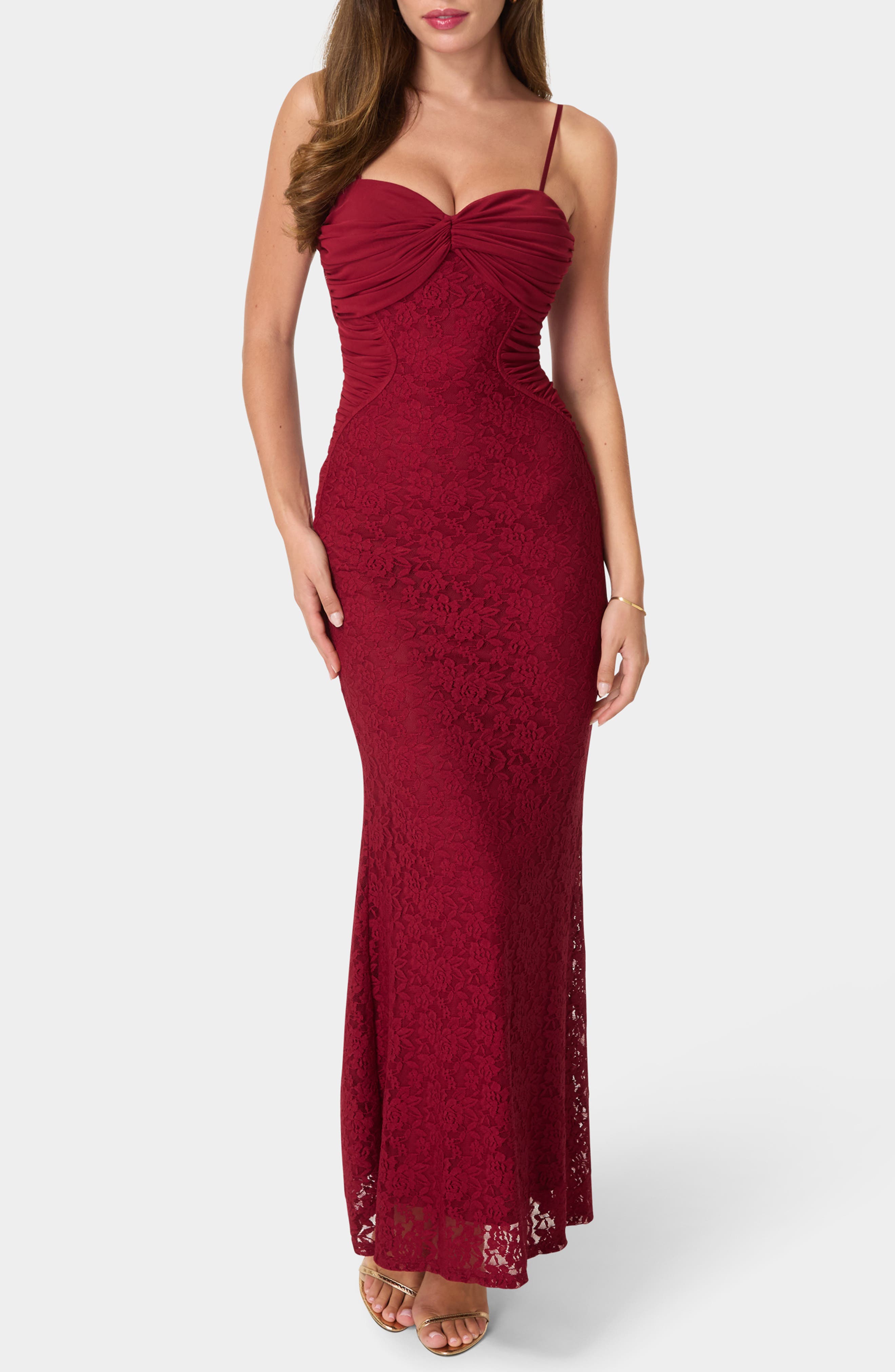 Lace Ruched Body-Con Gown
