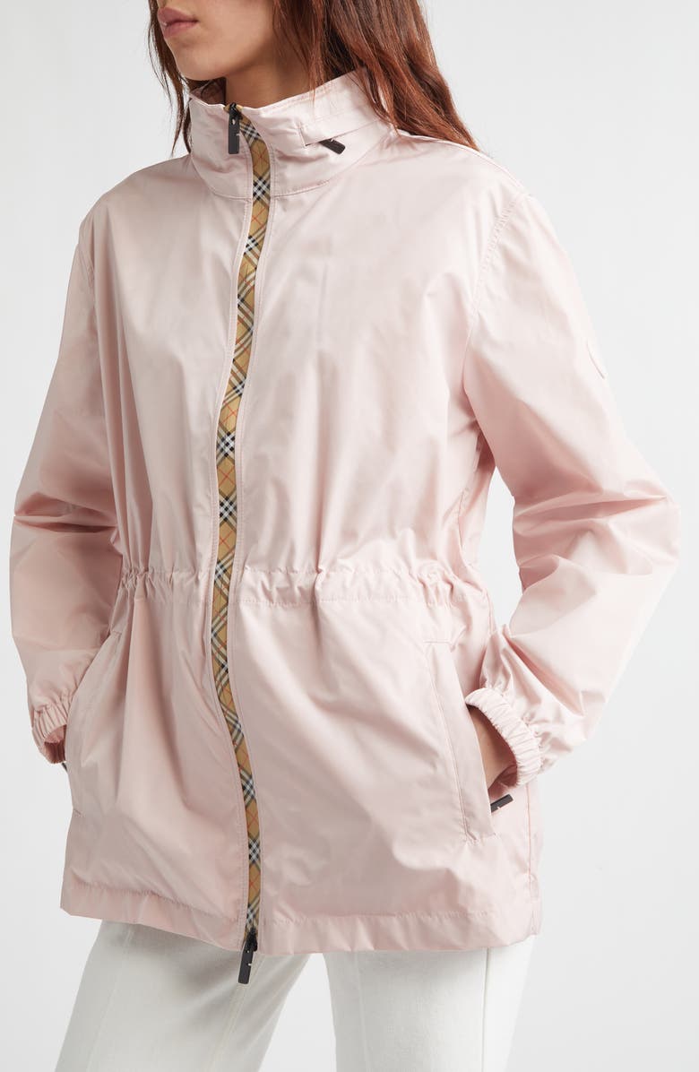 Burberry Blackpool Contrast Jacket with Stowaway Hood, Alternate, color, Bouquet Pink