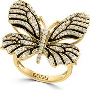 EFFY Black & White Diamond Butterfly Ring in 14K Yellow Gold