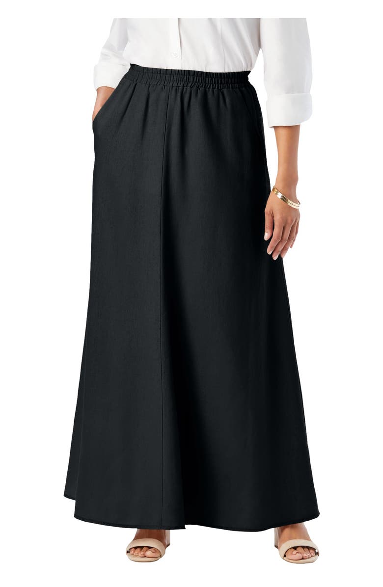 Jessica London Linen Maxi Skirt, Main, color, Black