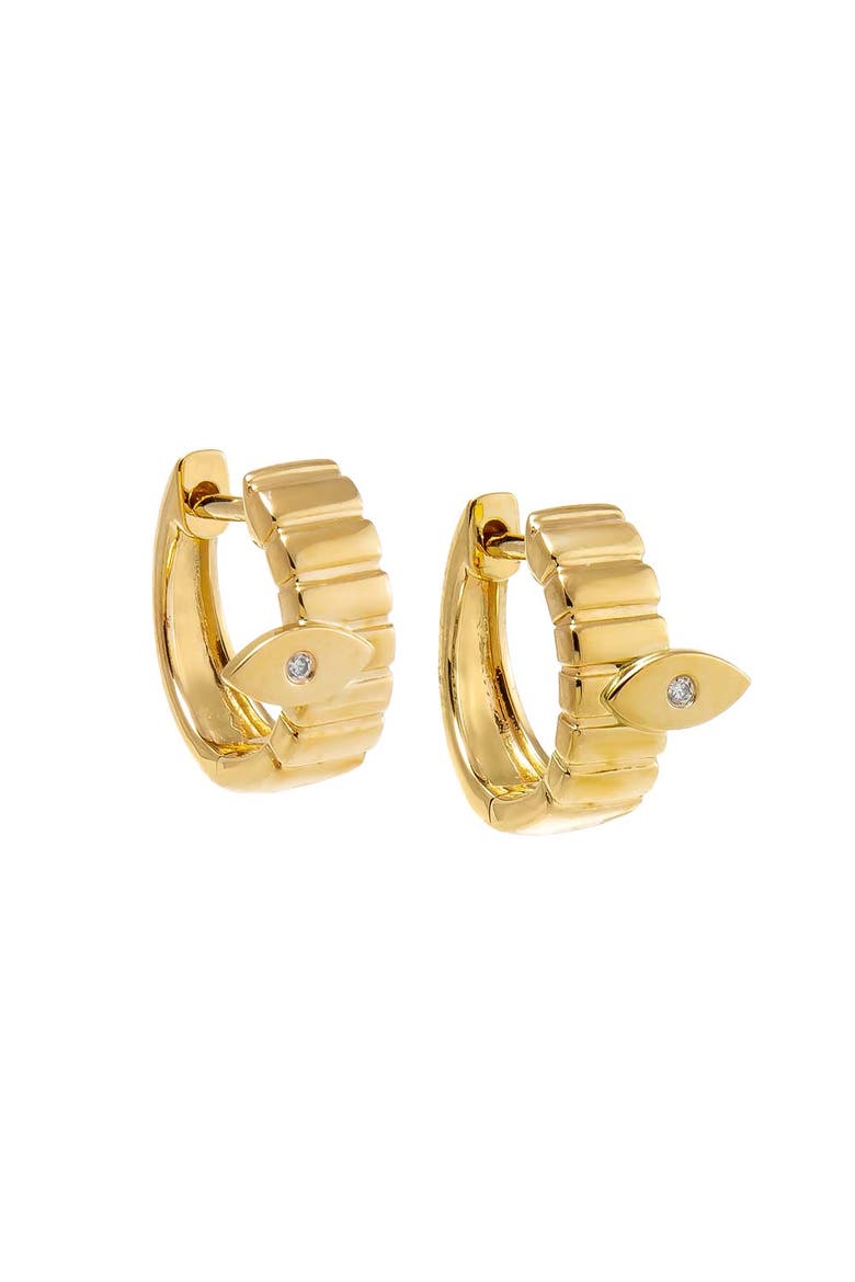 Diamond Evil Eye Ridged Huggie Earring 14K, Main, color, 14K Gold
