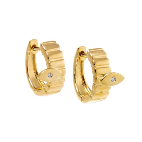 Diamond Evil Eye Ridged Huggie Earring 14K