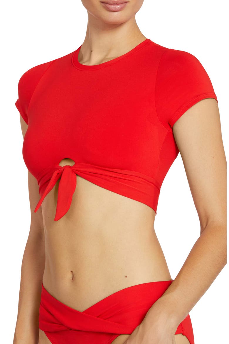 Ava Knot Front Tee Bikini Top, Alternate, color, FIERY RED