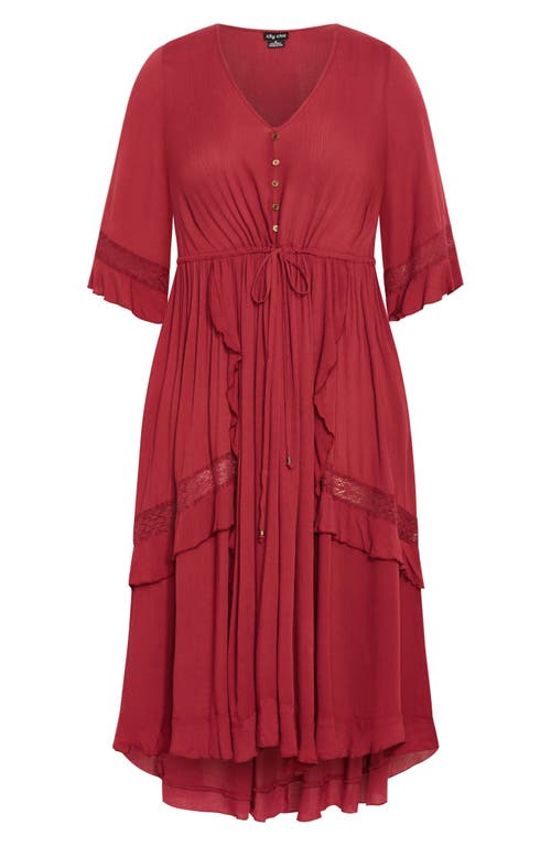City Chic Rosie Lace Trim High-low Maxi Dress In Red