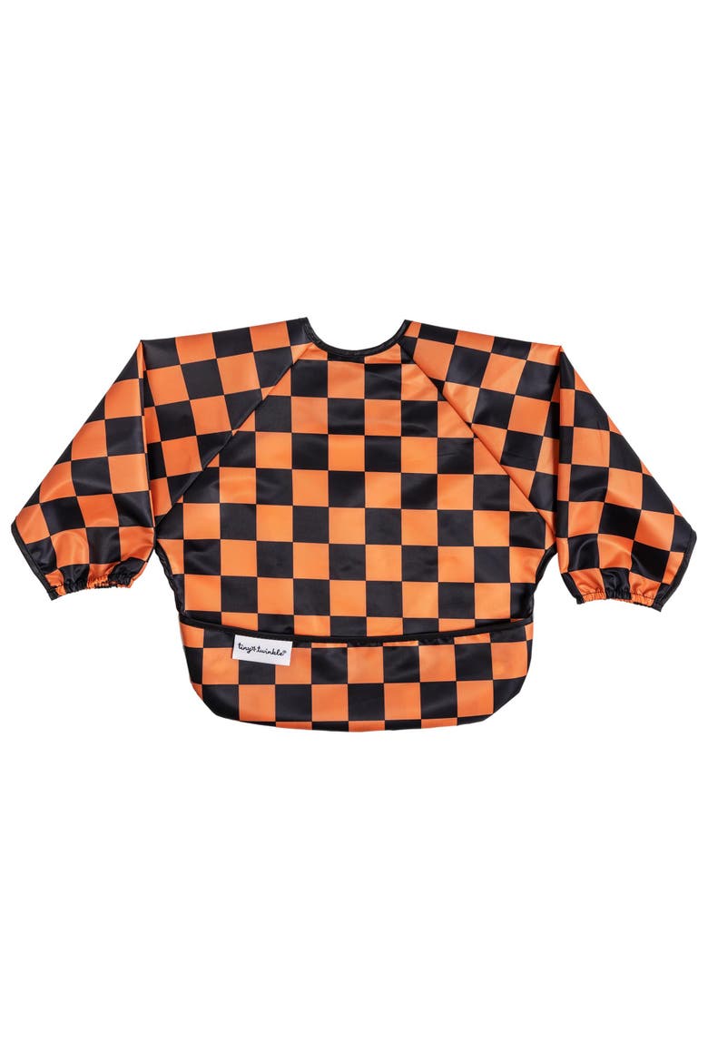 Mess-Proof/Waterproof Long-Sleeve Baby Bib, Main, color, Orange, Black Checkers