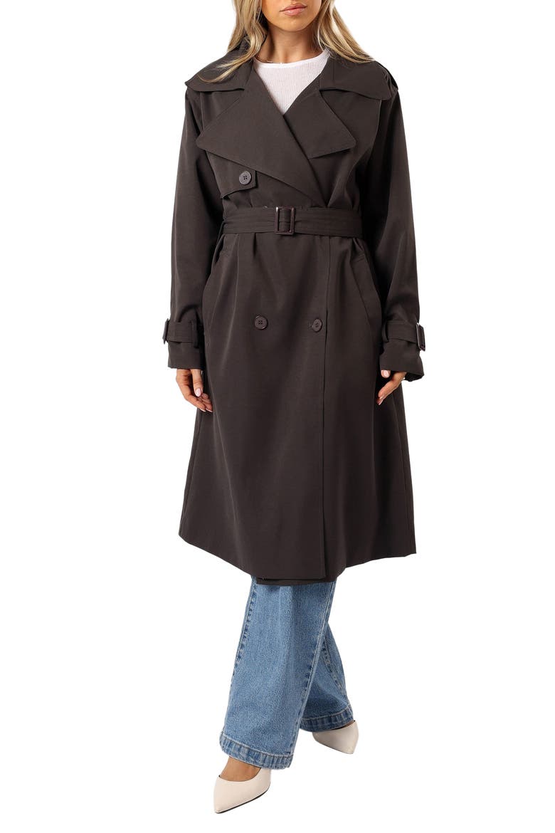 Billy Tie Waist Double Breasted Trench Coat, Main, color, CHARCOAL