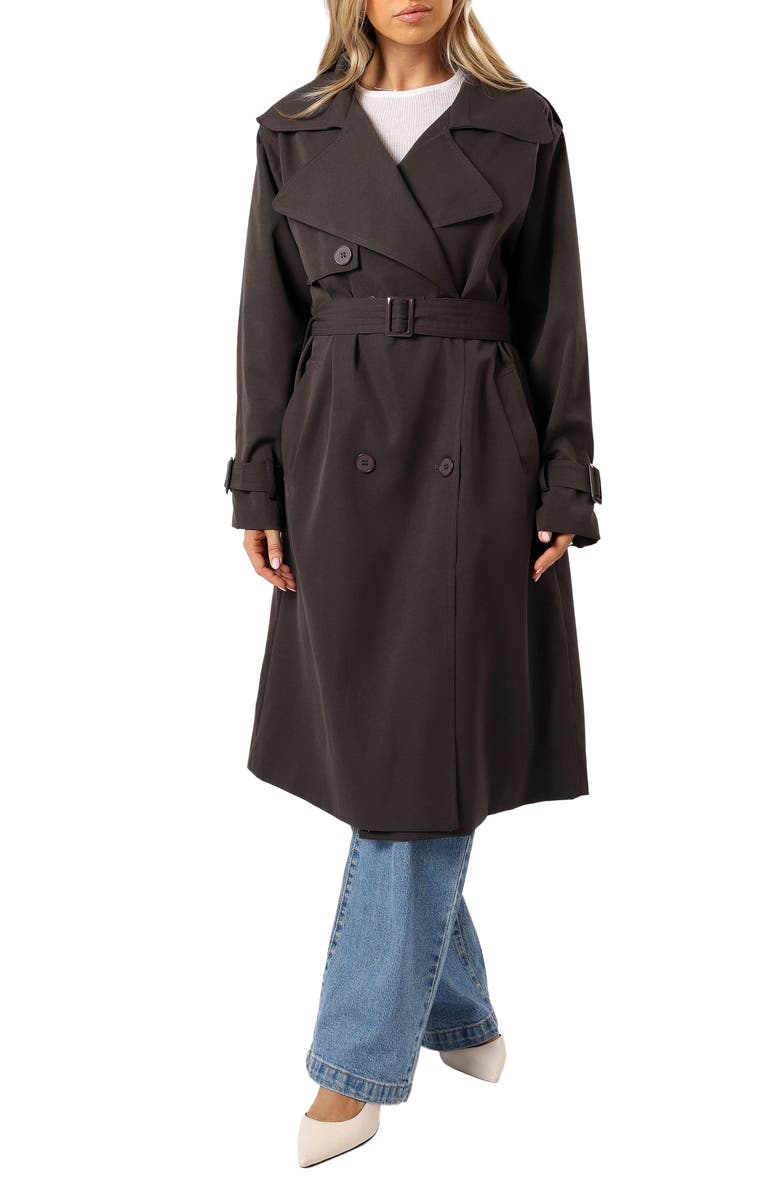 Petal & Pup Billy Tie Waist Double Breasted Trench Coat, Main, color, Charcoal