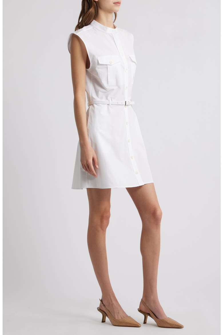 Cap Sleeve Cotton Safari Shirtdress, Alternate, color, WHITE