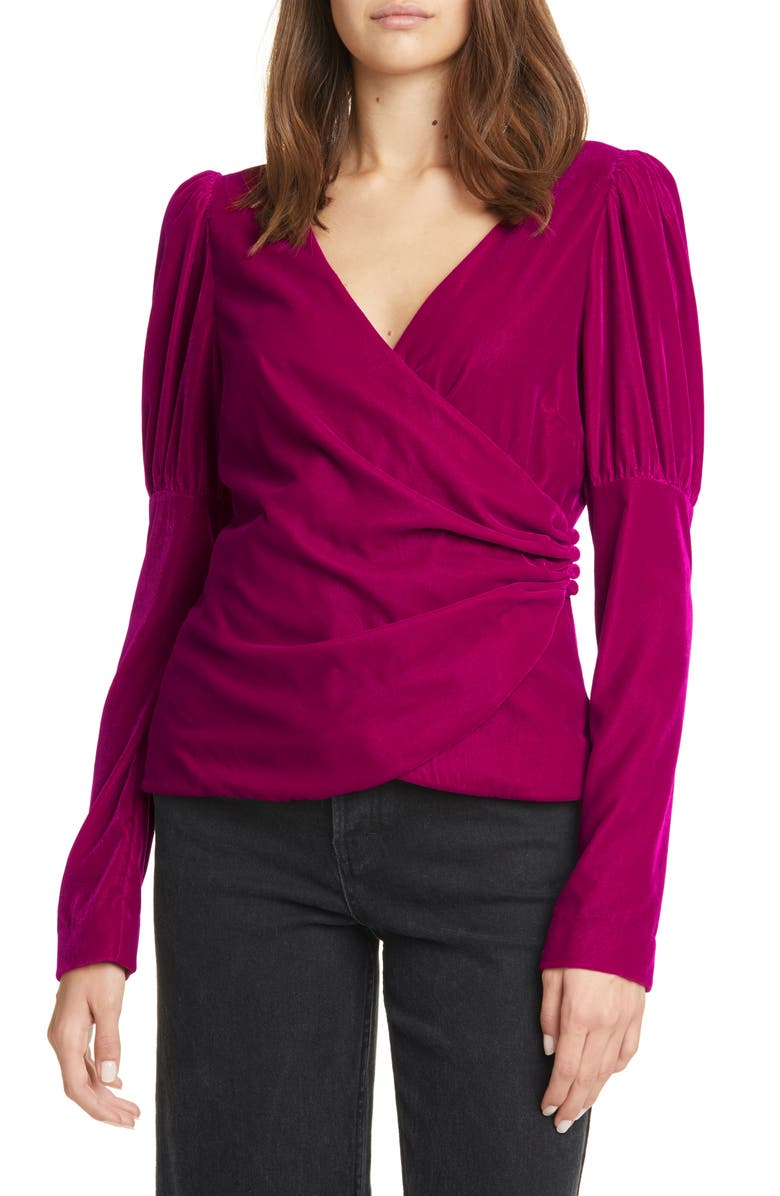 Cinq à Sept Theo Velvet Wrap Top, Main, color, 