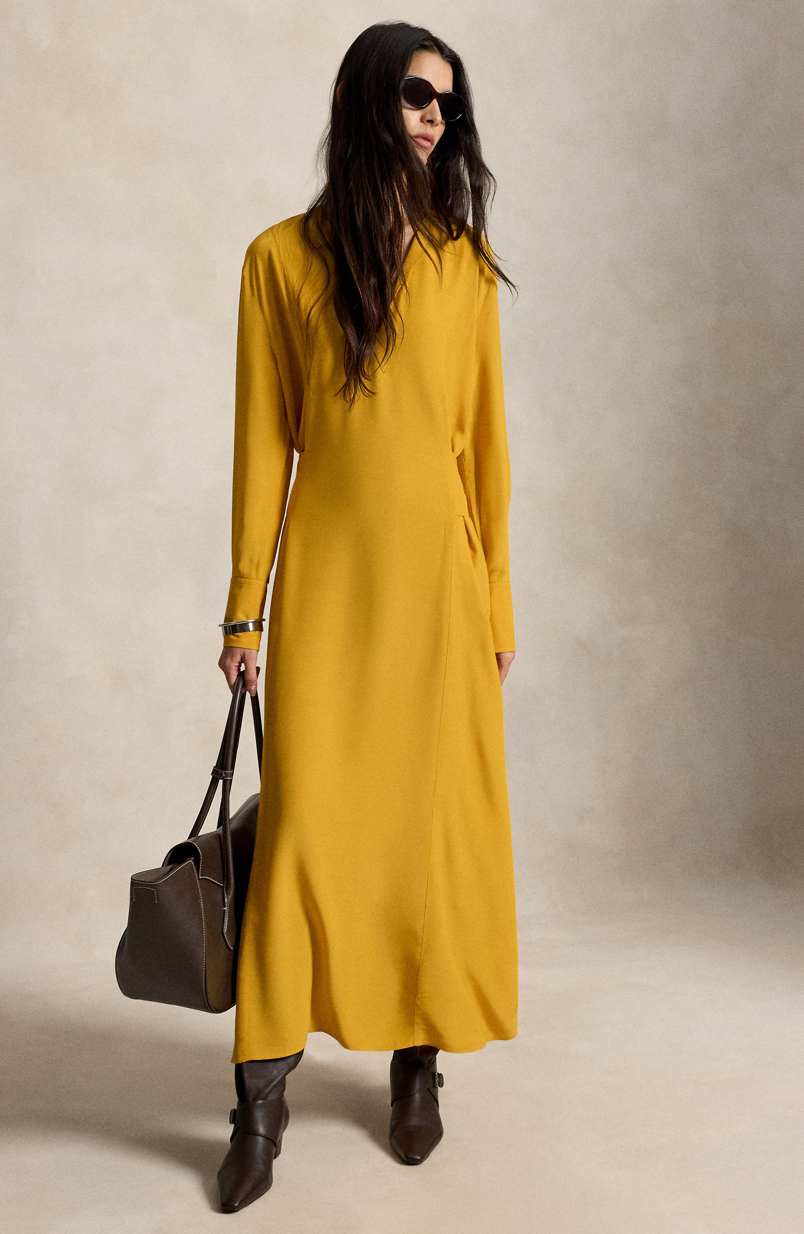 Polo Ralph Lauren Split Neck Long Sleeve Gown (Women) | Nordstrom