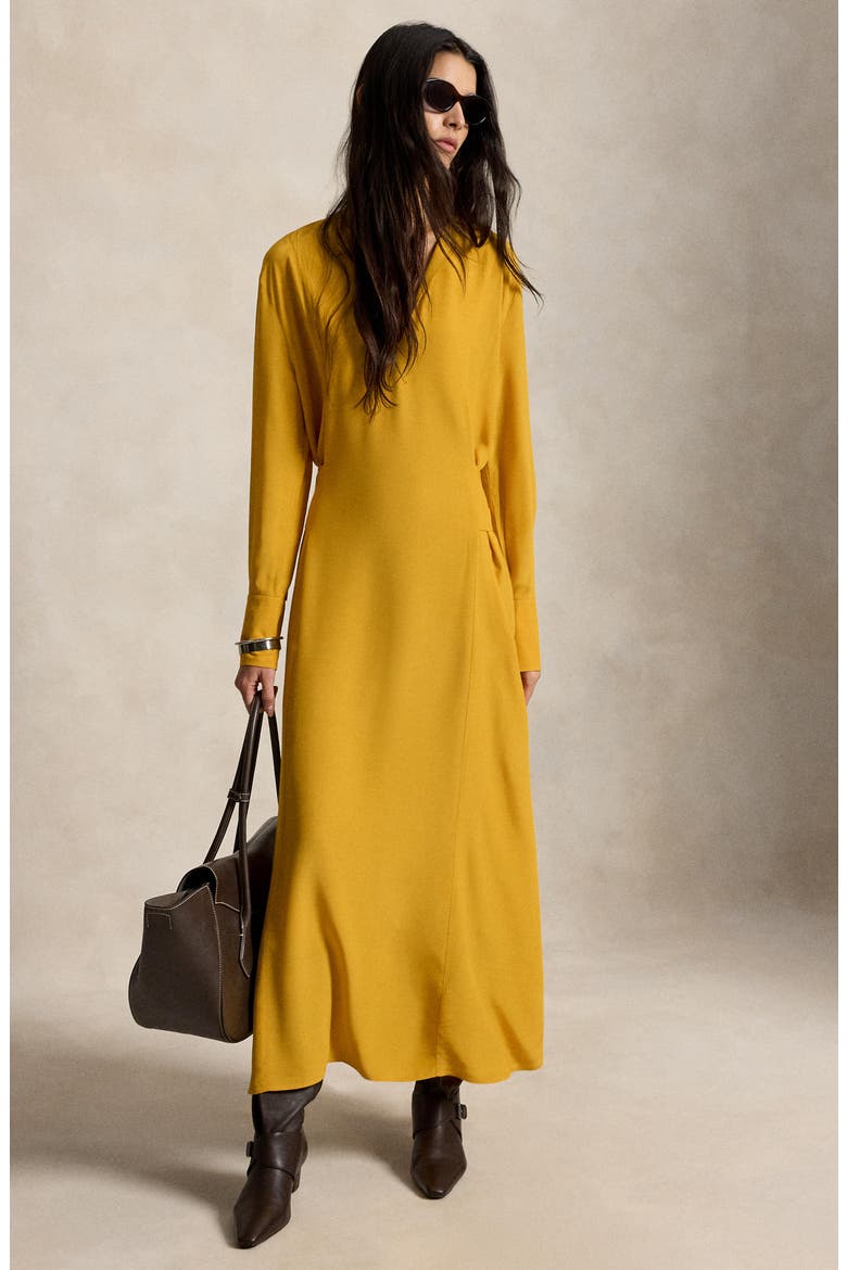 Split Neck Long Sleeve Gown, Alternate, color, GOLDEN YELLOW