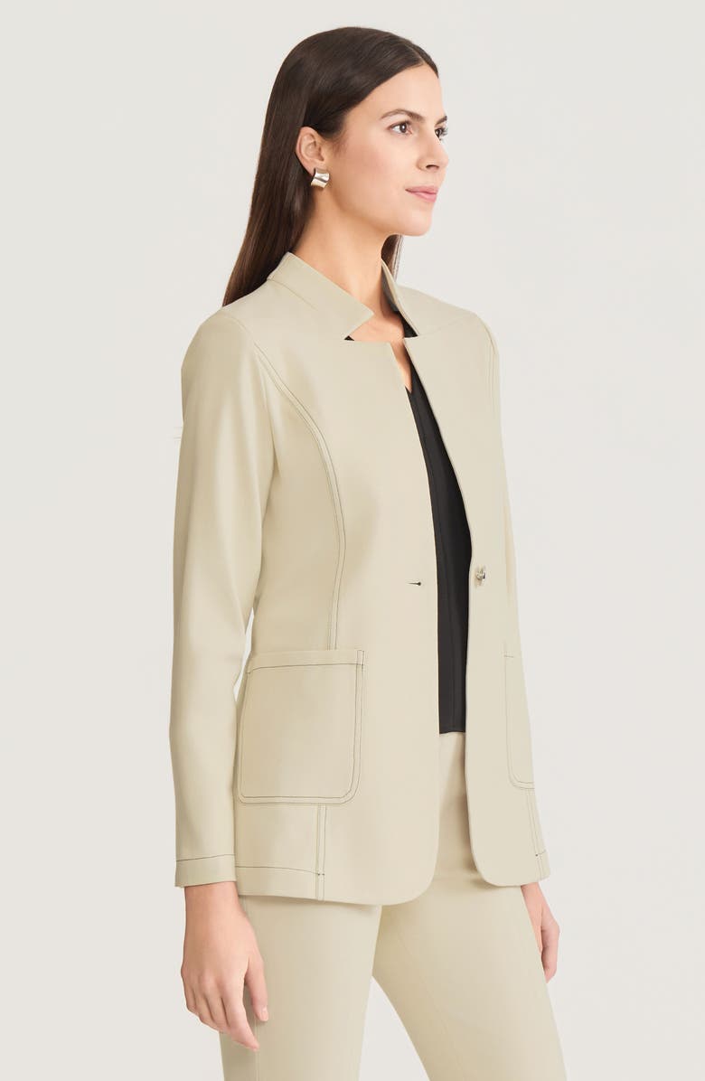 Misook Tailored LuxeStretch Ponte Single Button Blazer, Alternate, color, Black/White