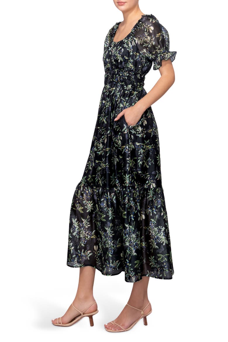 Shirred Puff Sleeve Maxi Dress, Alternate, color, BLACK MULTI