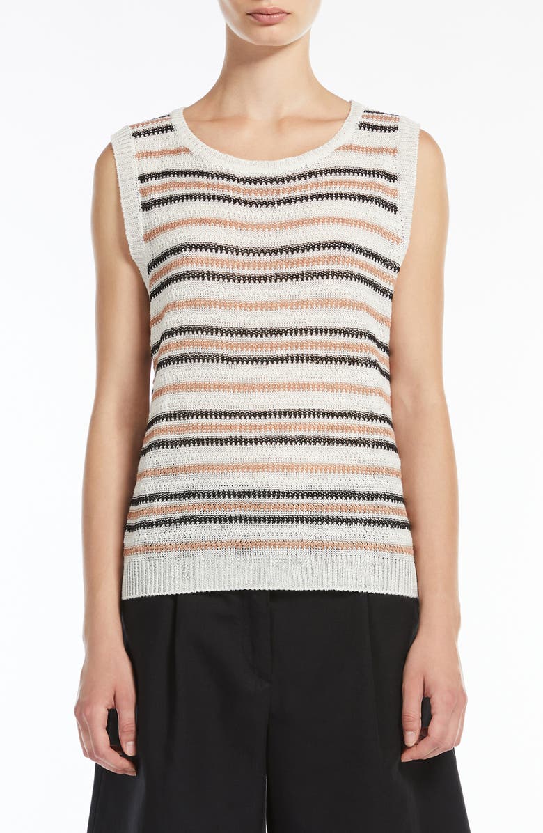 Weekend Max Mara Ciad Stripe Sleeveless Linen Sweater, Main, color, Desert