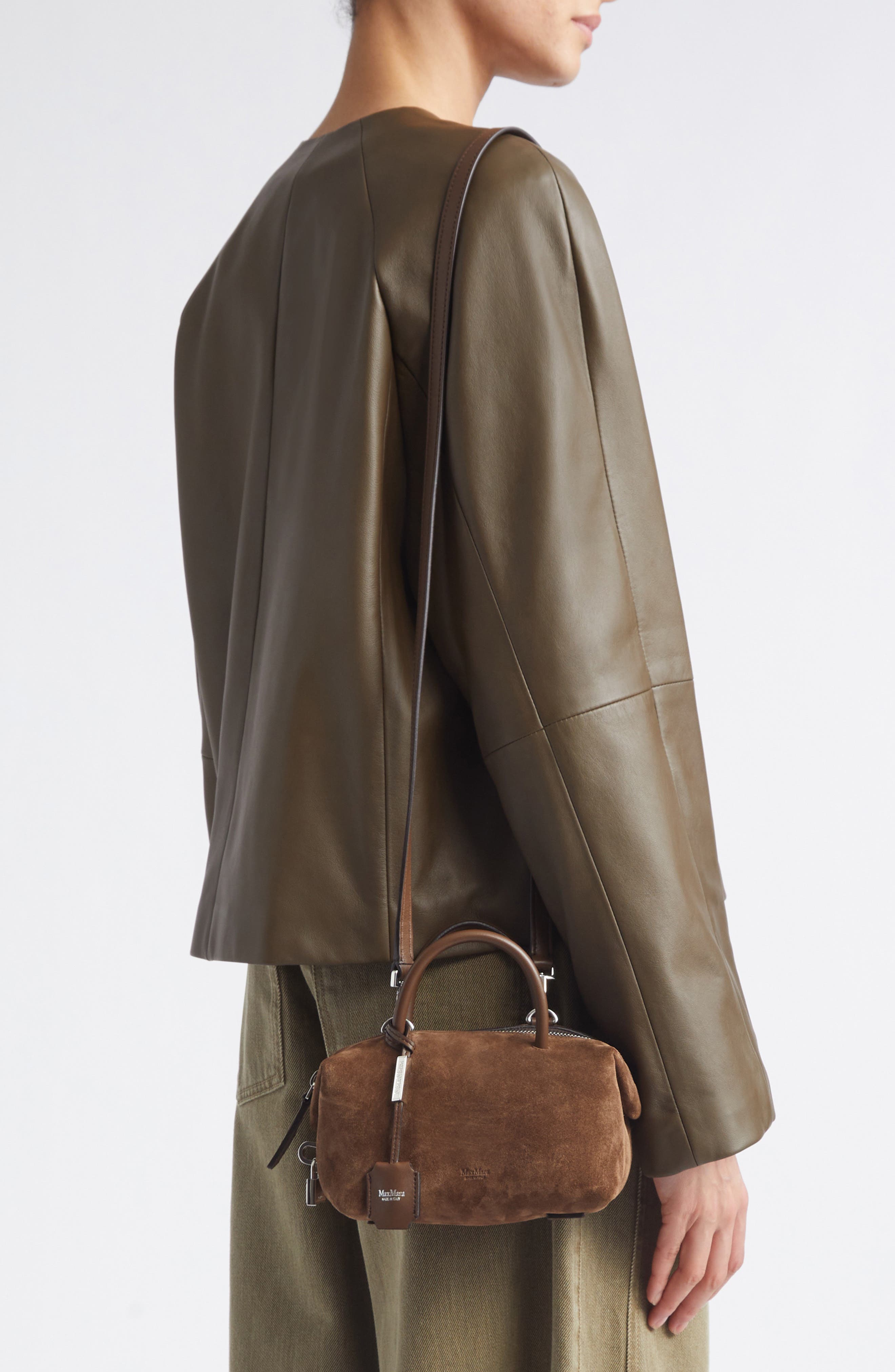 Small Boston Suede Top Handle Bag, Alternate, color, COCOA