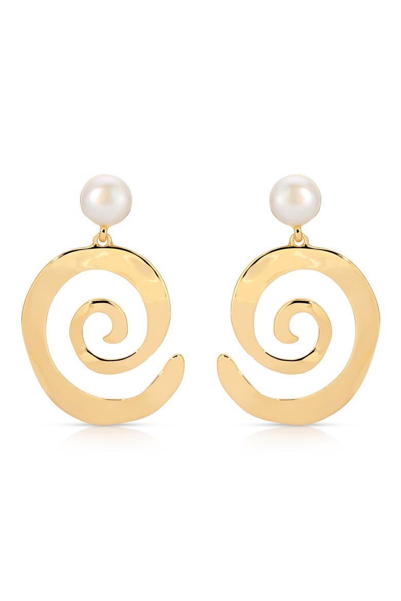 Aura Swirl Freshwater Pearl Drop Earrings, Main, color, GOLD