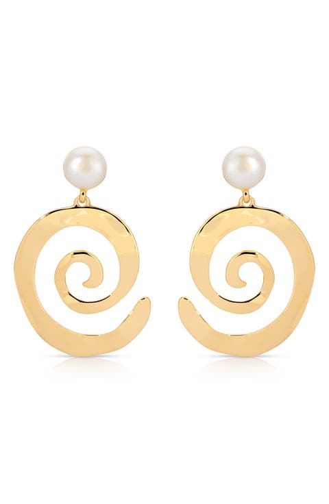 Aura Swirl Freshwater Pearl Drop Earrings