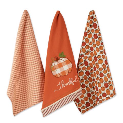 Thankful Check Pumpkin Assorted Dishtowel Set/3