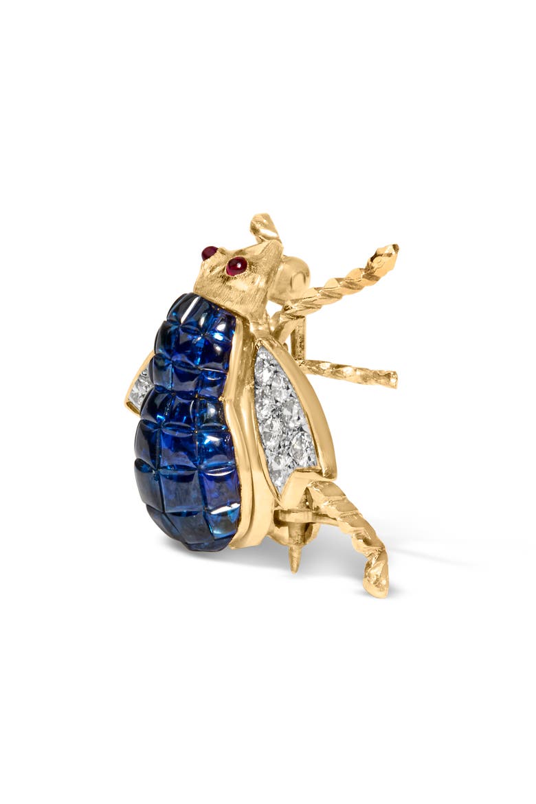 18K Yellow Gold 3/8 Cttw Diamond and Blue Sapphire Bumblebee Brooch Pin, Alternate, color, Yellow