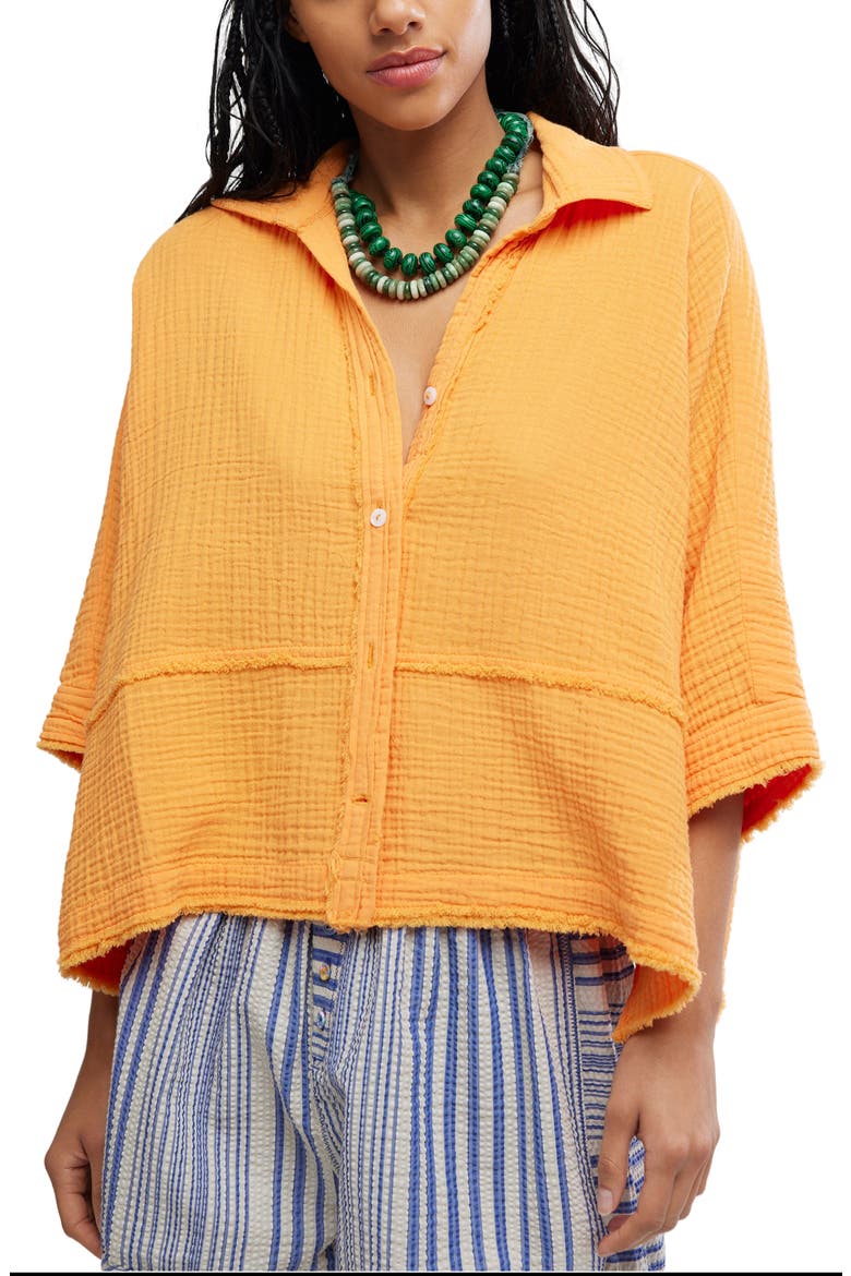 Happy Days Oversized Cotton Gauze Button-Up Top, Main, color, ICELAND POPPY
