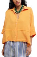 Free People Happy Days Oversized Cotton Gauze Button-Up Top